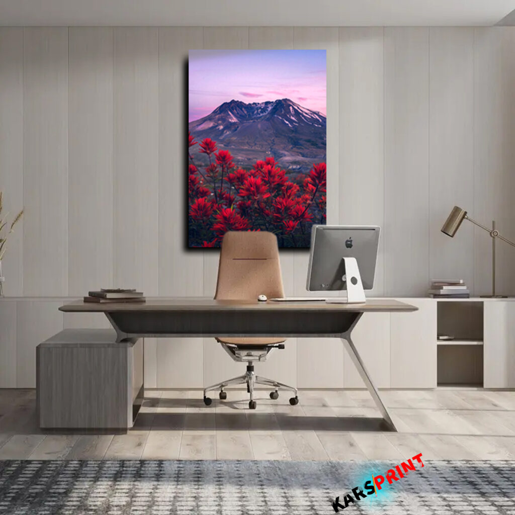 Красные цветы и горы Постер Картина 40х60