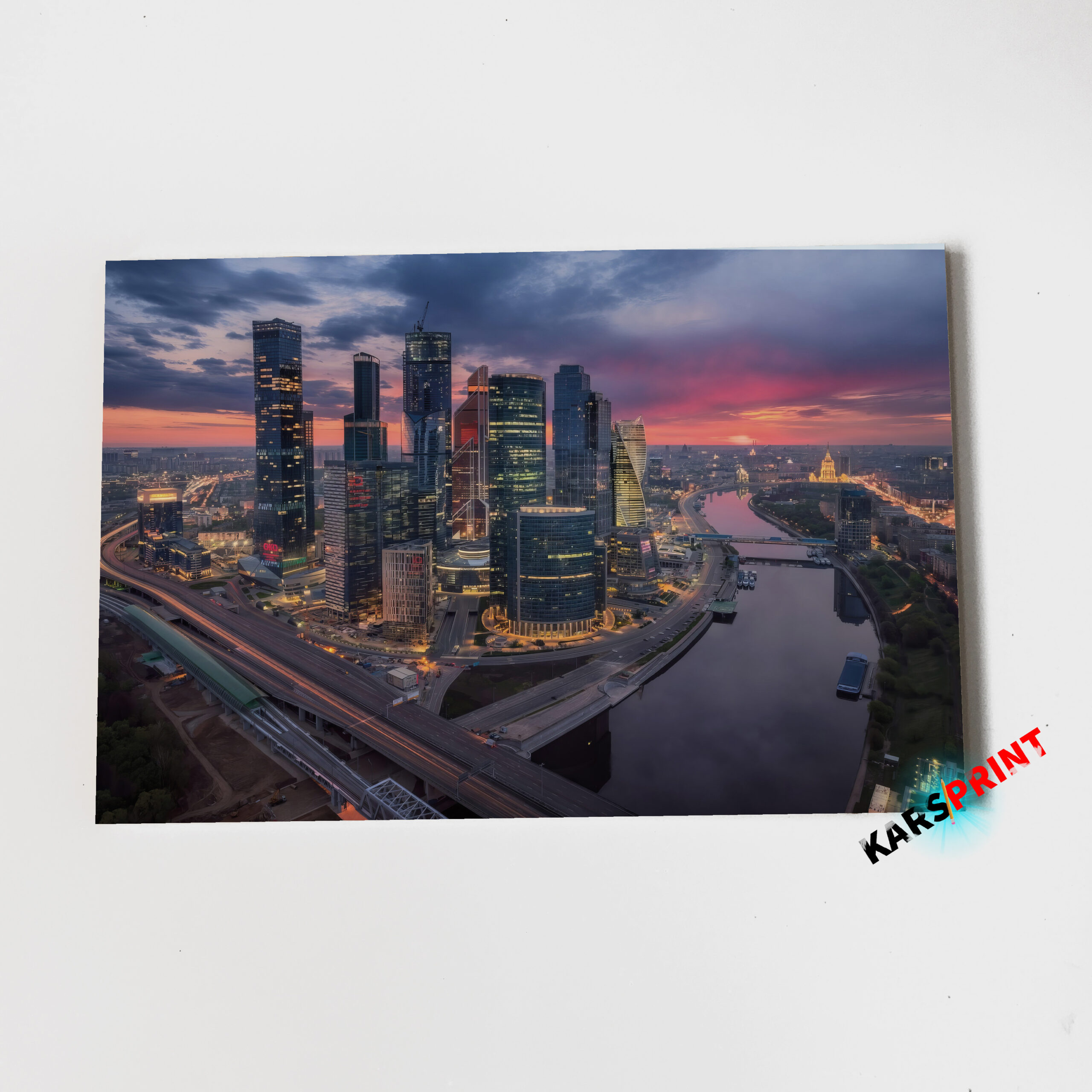 Москва Сити ночью Постер Картина 70х50