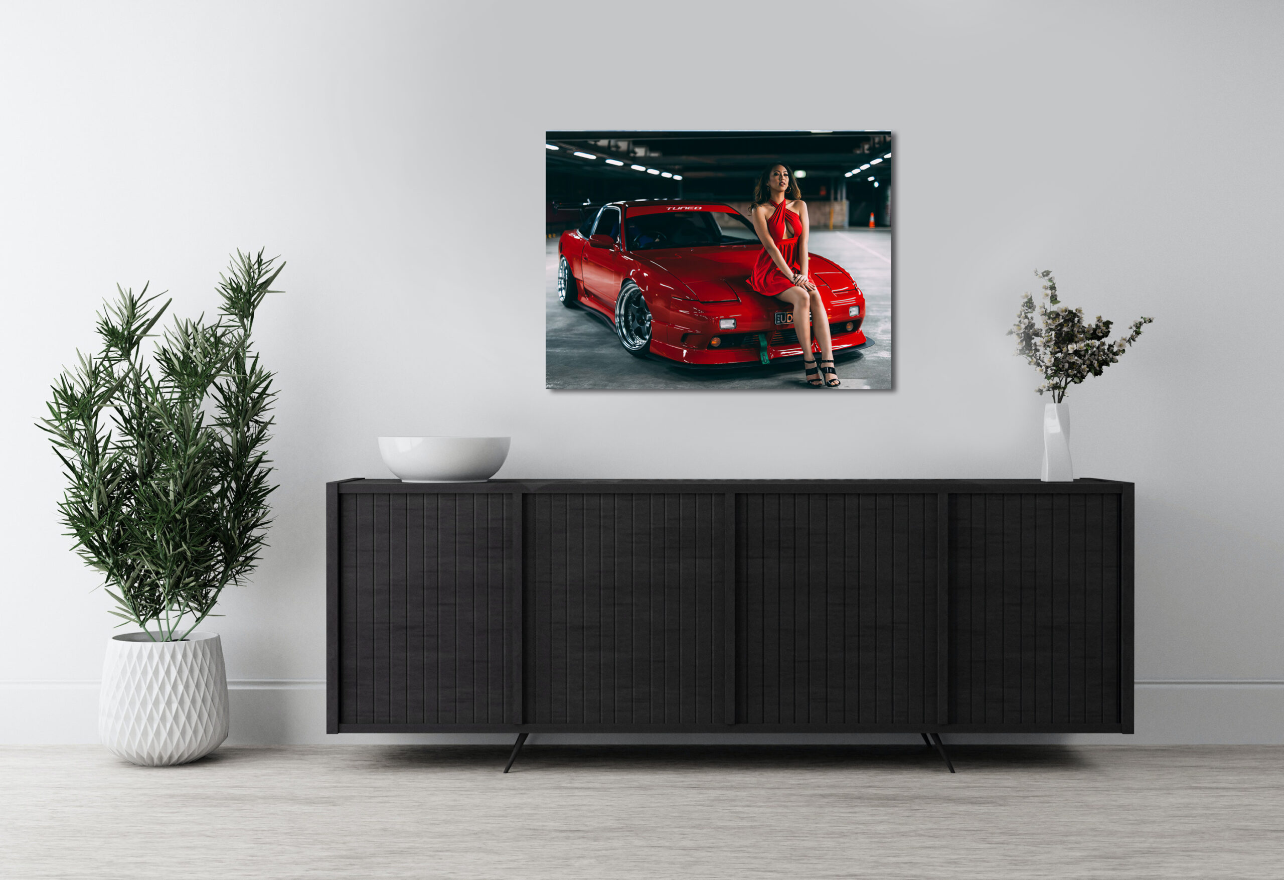 Девушка и красная тачка Постер Картина 50х70